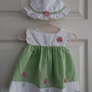 Cute Spring Little Bitty dress w/ coordinating hat and bloomers floral/butterfly